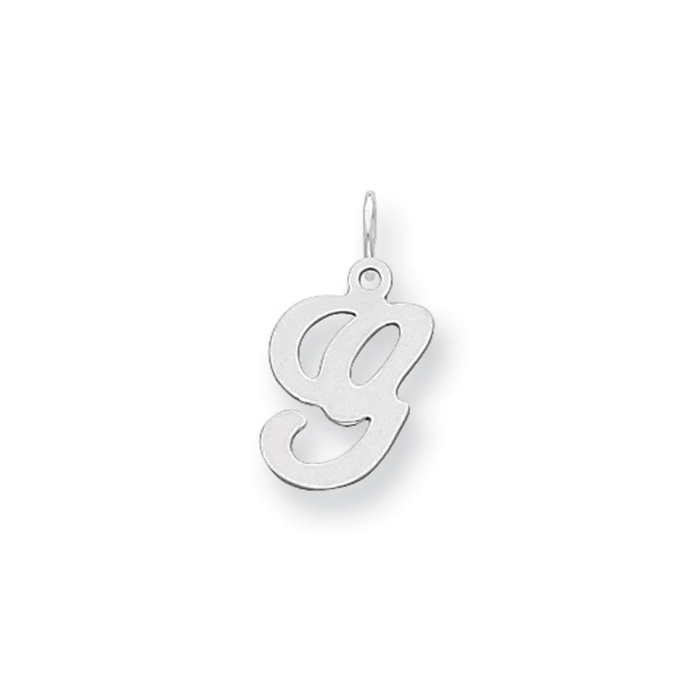 14k White Gold, Sophia Collection, Small Script Initial G Pendant, Item P10437-G by The Black Bow Jewelry Co.