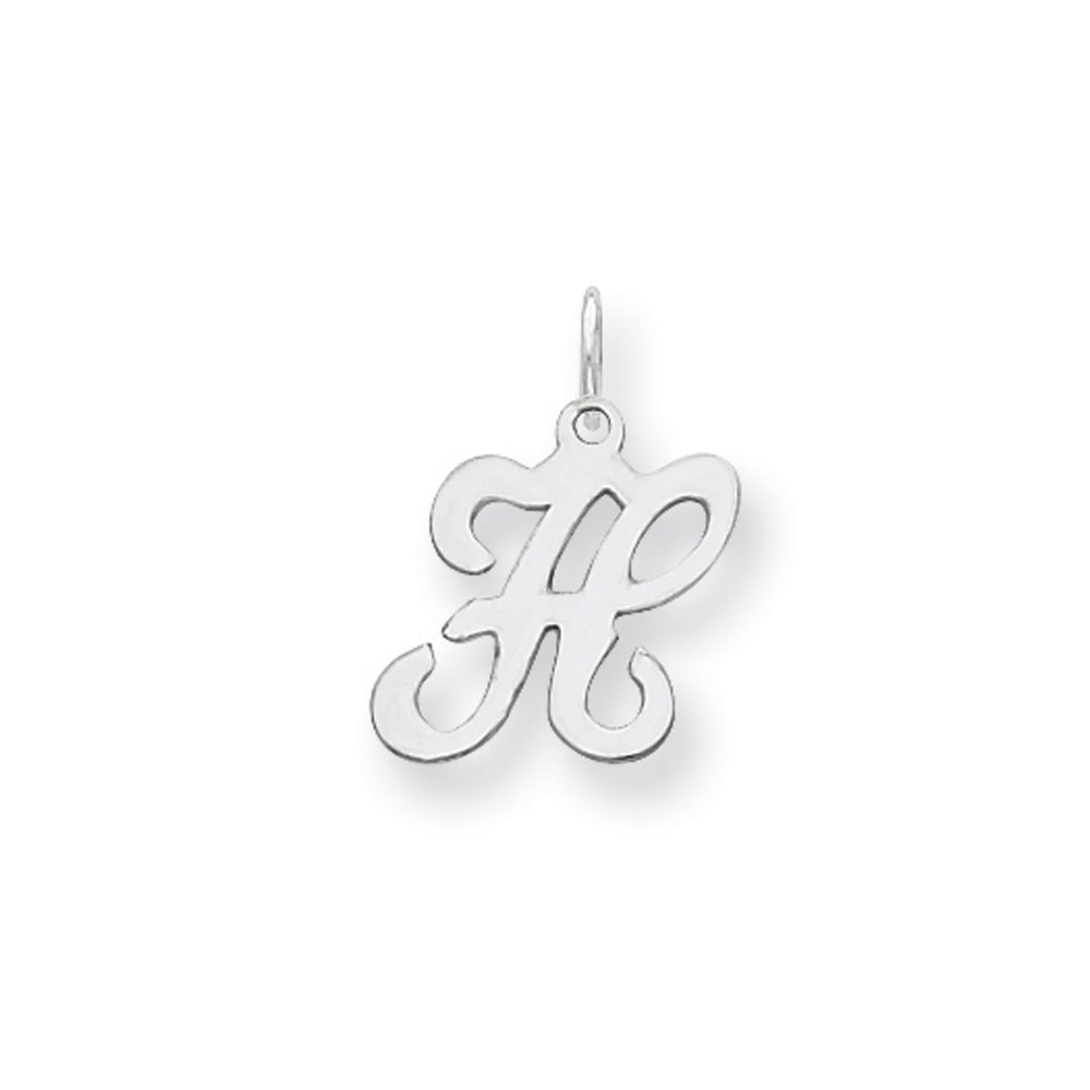 14k White Gold, Sophia Collection, Small Script Initial H Pendant, Item P10437-H by The Black Bow Jewelry Co.