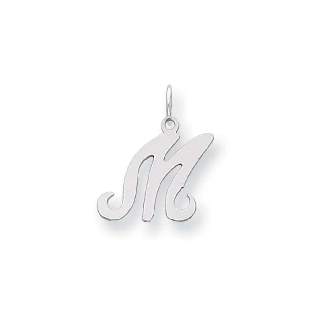 14k White Gold, Sophia Collection, Small Script Initial M Pendant, Item P10437-M by The Black Bow Jewelry Co.