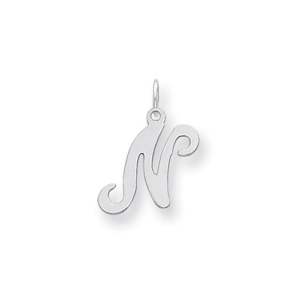 14k White Gold, Sophia Collection, Small Script Initial N Pendant, Item P10437-N by The Black Bow Jewelry Co.