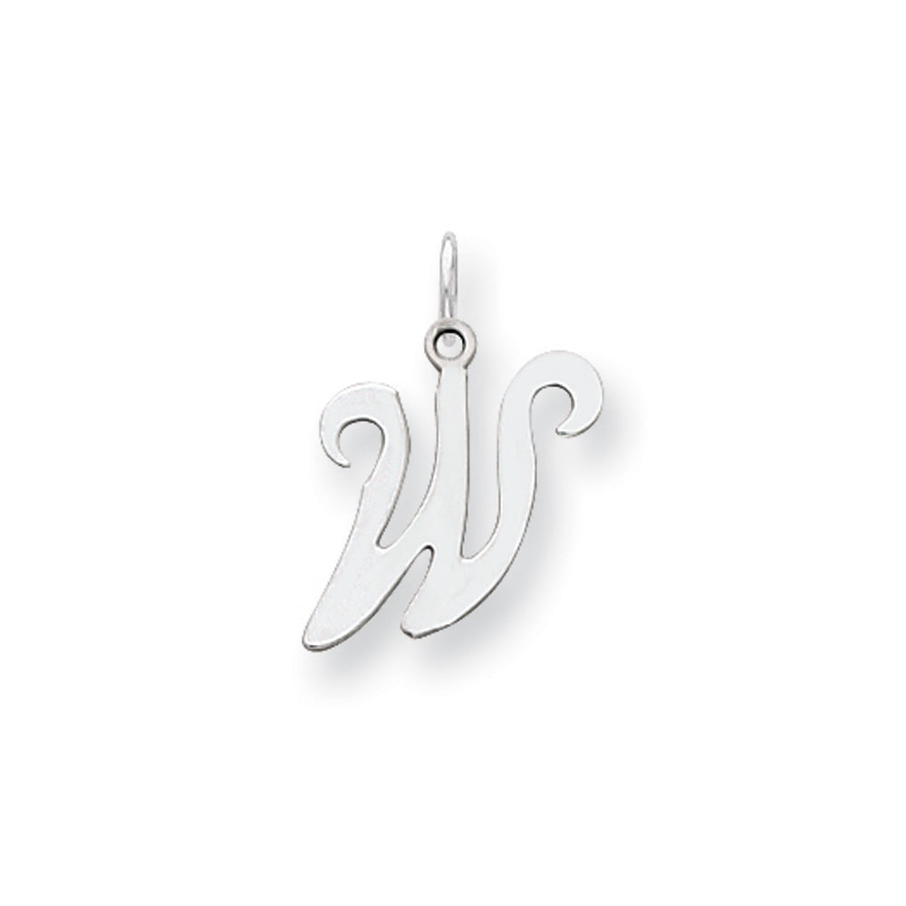 14k White Gold, Sophia Collection, Small Script Initial W Pendant, Item P10437-W by The Black Bow Jewelry Co.
