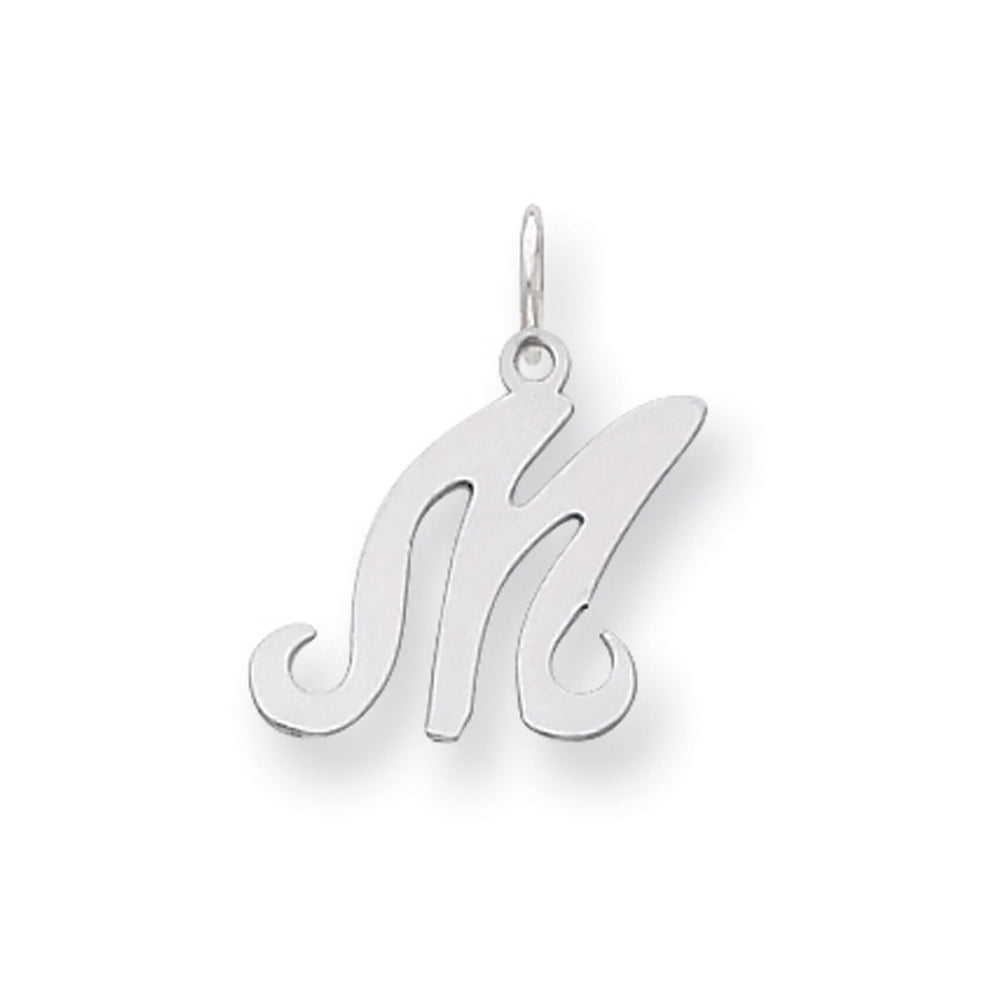 Sterling Silver, Sophia Collection, Small Script Initial M Pendant, Item P10438-M by The Black Bow Jewelry Co.