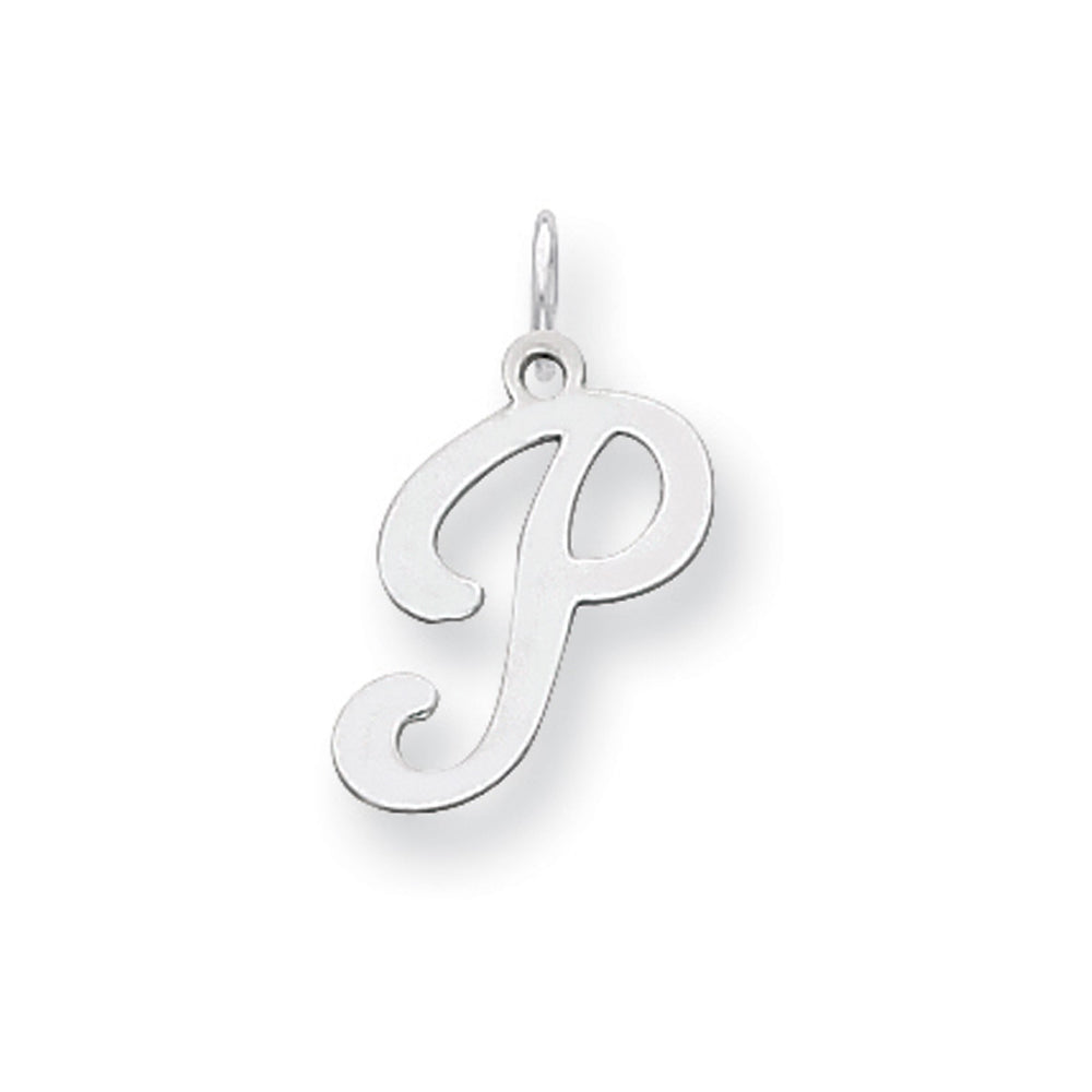 Sterling Silver, Sophia Collection, Small Script Initial P Pendant, Item P10438-P by The Black Bow Jewelry Co.