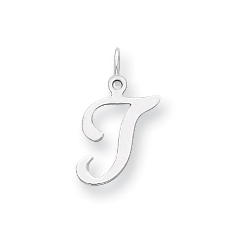 Sterling Silver, Sophia Collection, Small Script Initial T Pendant, Item P10438-T by The Black Bow Jewelry Co.
