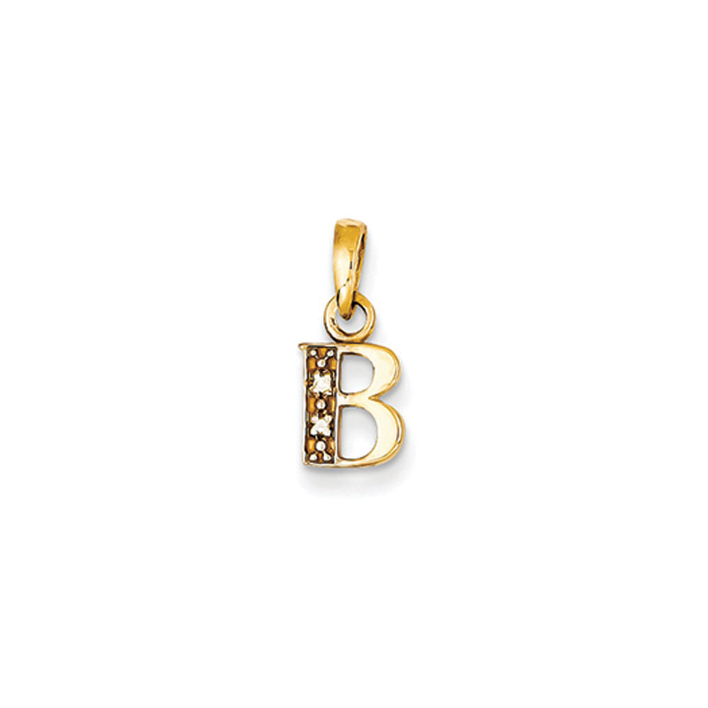 The Chloe Mini Diamond Accent initial B Pendant in 14k Yellow Gold, Item P10440-B by The Black Bow Jewelry Co.