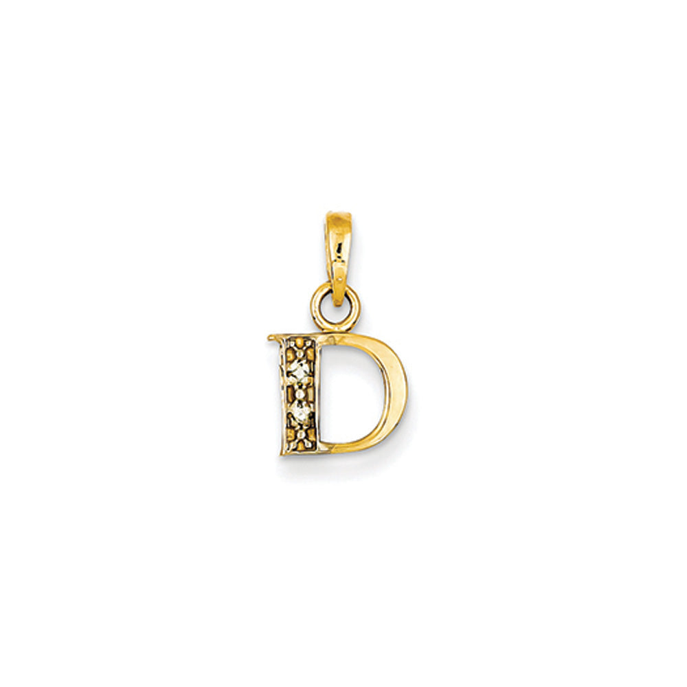 The Chloe Mini Diamond Accent initial D Pendant in 14k Yellow Gold, Item P10440-D by The Black Bow Jewelry Co.