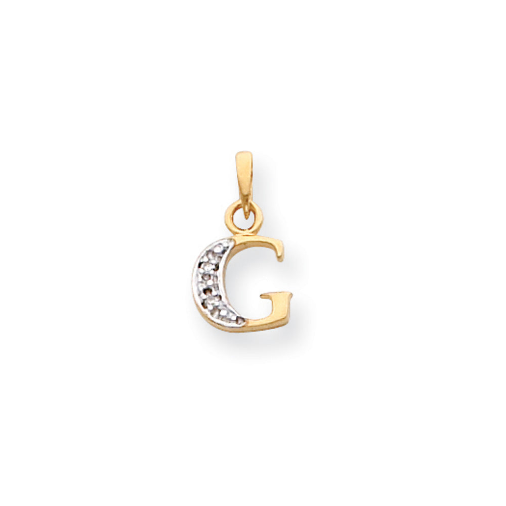 The Chloe Mini Diamond Accent initial G Pendant in 14k Yellow Gold, Item P10440-G by The Black Bow Jewelry Co.