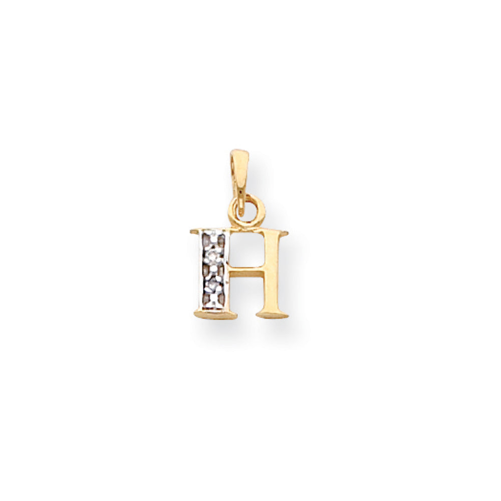 The Chloe Mini Diamond Accent initial H Pendant in 14k Yellow Gold, Item P10440-H by The Black Bow Jewelry Co.