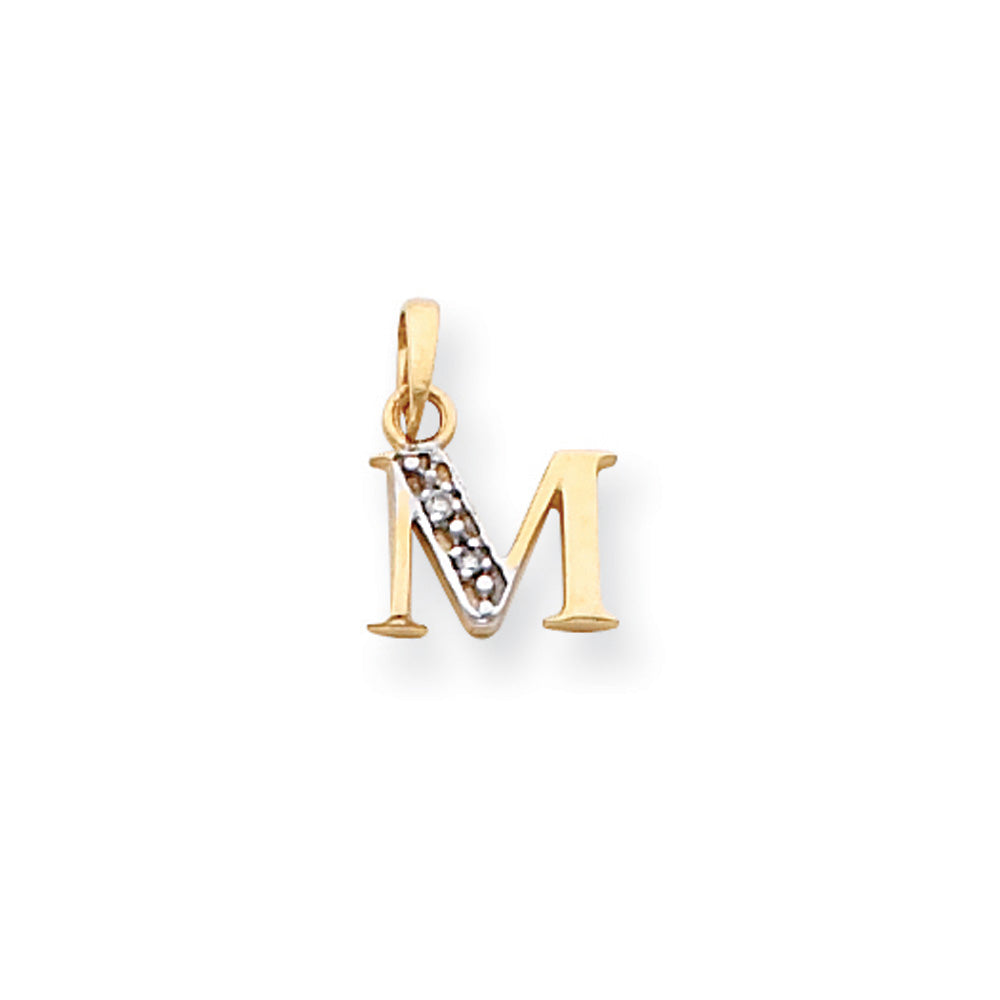 The Chloe Mini Diamond Accent initial M Pendant in 14k Yellow Gold, Item P10440-M by The Black Bow Jewelry Co.