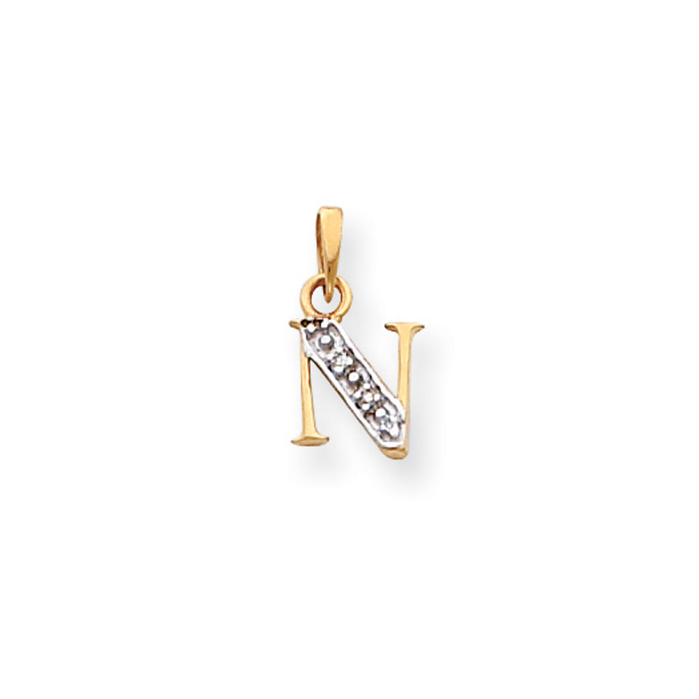 The Chloe Mini Diamond Accent initial N Pendant in 14k Yellow Gold, Item P10440-N by The Black Bow Jewelry Co.