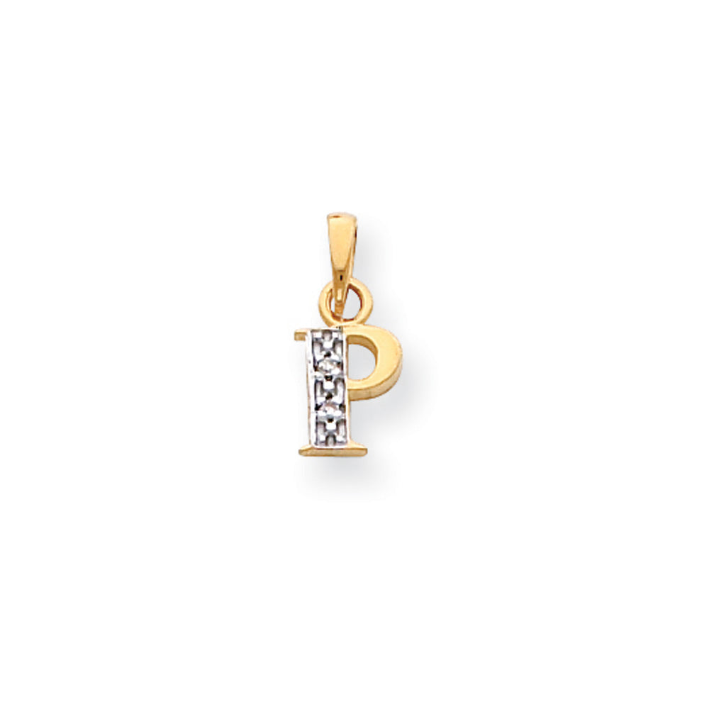 The Chloe Mini Diamond Accent initial P Pendant in 14k Yellow Gold, Item P10440-P by The Black Bow Jewelry Co.