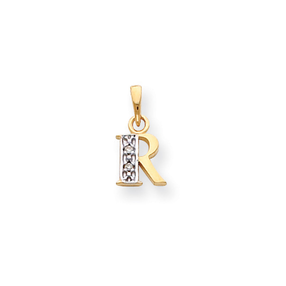 The Chloe Mini Diamond Accent initial R Pendant in 14k Yellow Gold, Item P10440-R by The Black Bow Jewelry Co.