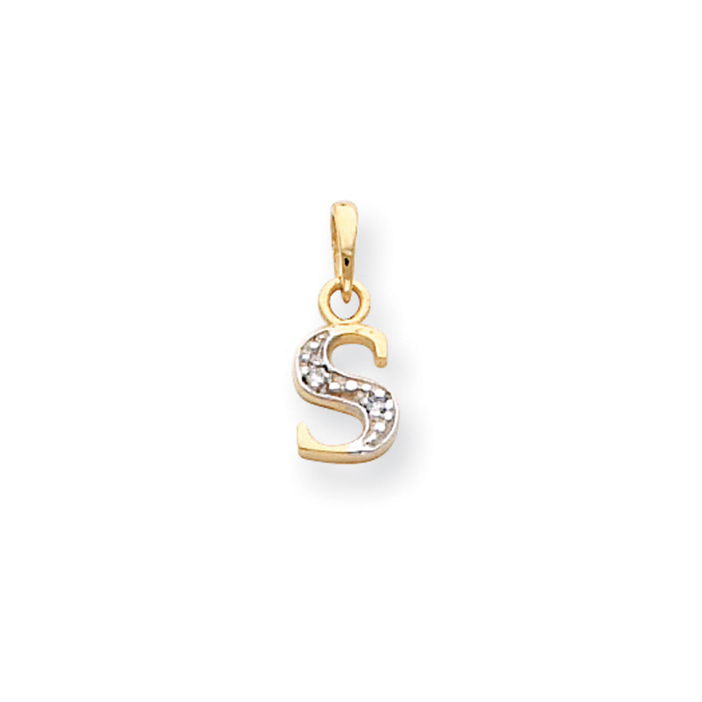 The Chloe Mini Diamond Accent initial S Pendant in 14k Yellow Gold, Item P10440-S by The Black Bow Jewelry Co.