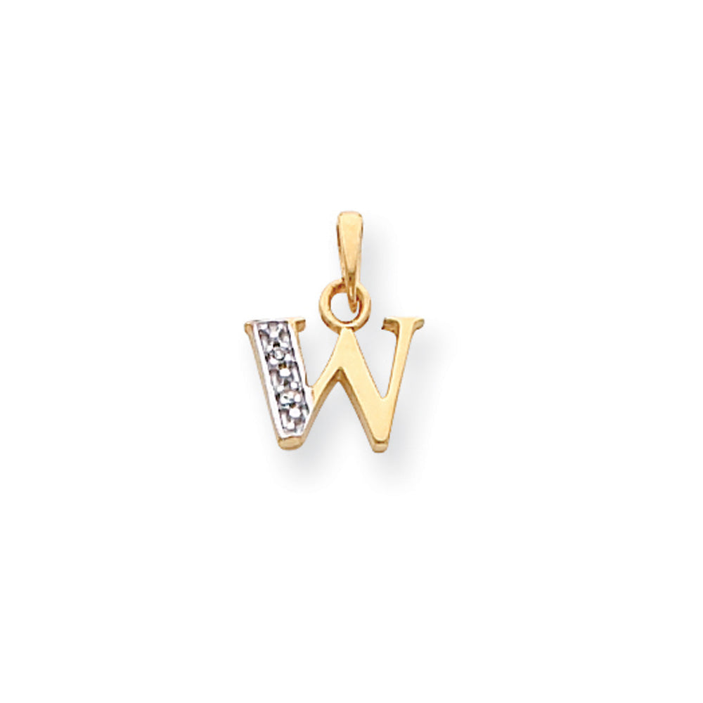 The Chloe Mini Diamond Accent initial W Pendant in 14k Yellow Gold, Item P10440-W by The Black Bow Jewelry Co.