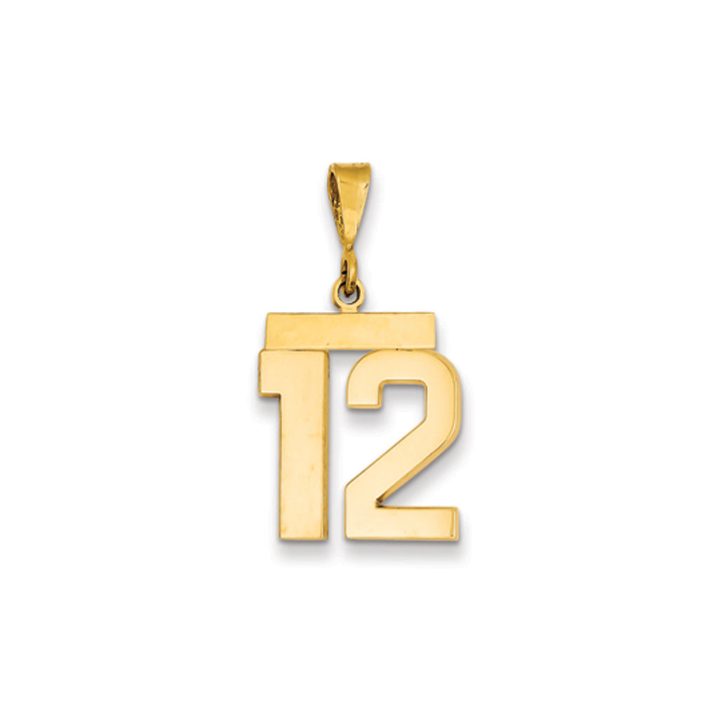 14k Yellow Gold, Athletic Collection Medium Polished Number 12 Pendant, Item P10444-12 by The Black Bow Jewelry Co.