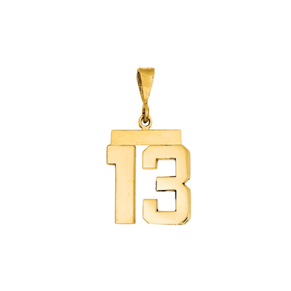 14k Yellow Gold, Athletic Collection Medium Polished Number 13 Pendant, Item P10444-13 by The Black Bow Jewelry Co.