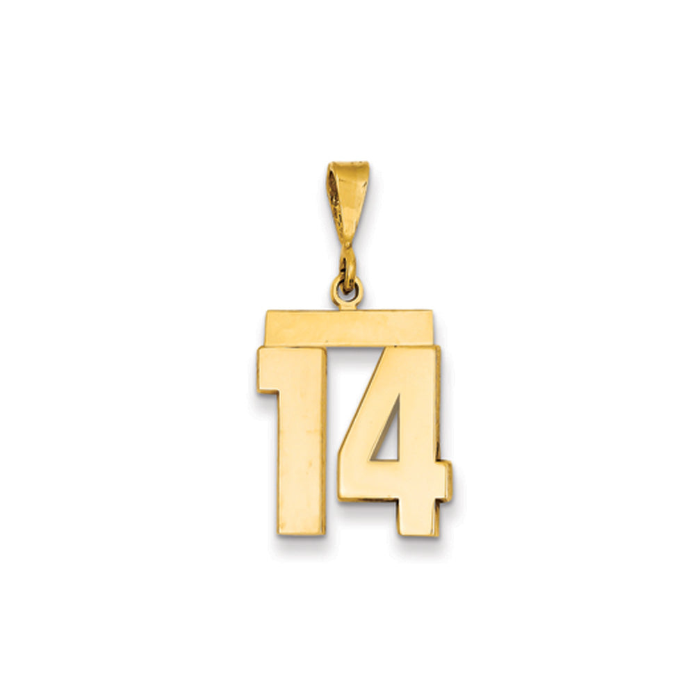 14k Yellow Gold, Athletic Collection Medium Polished Number 14 Pendant, Item P10444-14 by The Black Bow Jewelry Co.