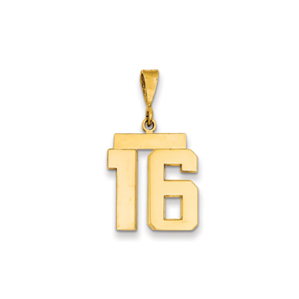 14k Yellow Gold, Athletic Collection Medium Polished Number 16 Pendant, Item P10444-16 by The Black Bow Jewelry Co.