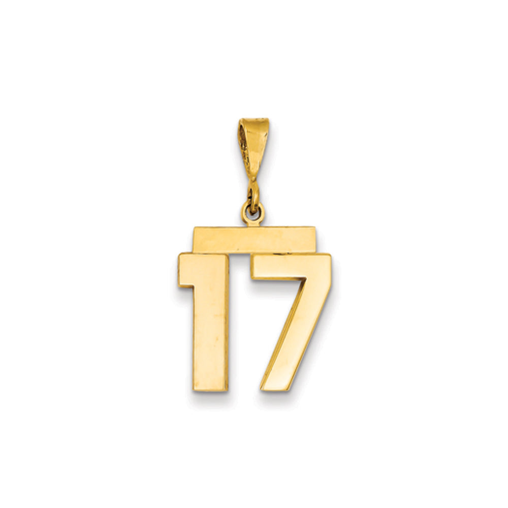 14k Yellow Gold, Athletic Collection Medium Polished Number 17 Pendant, Item P10444-17 by The Black Bow Jewelry Co.