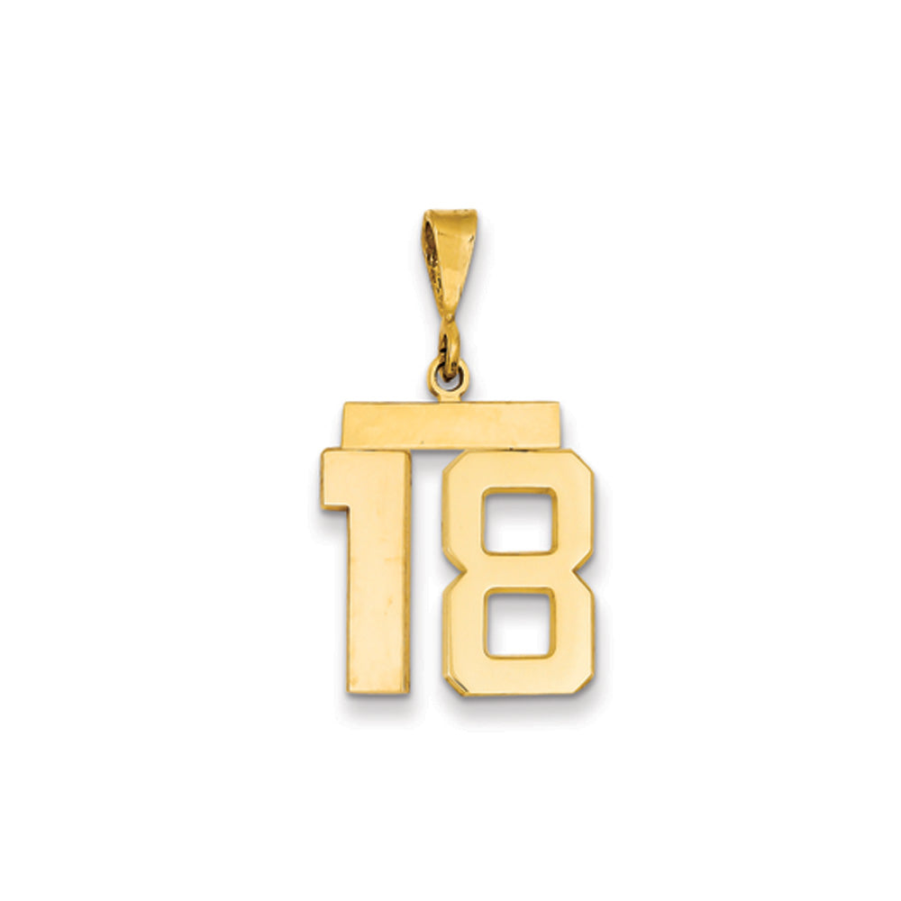 14k Yellow Gold, Athletic Collection Medium Polished Number 18 Pendant, Item P10444-18 by The Black Bow Jewelry Co.
