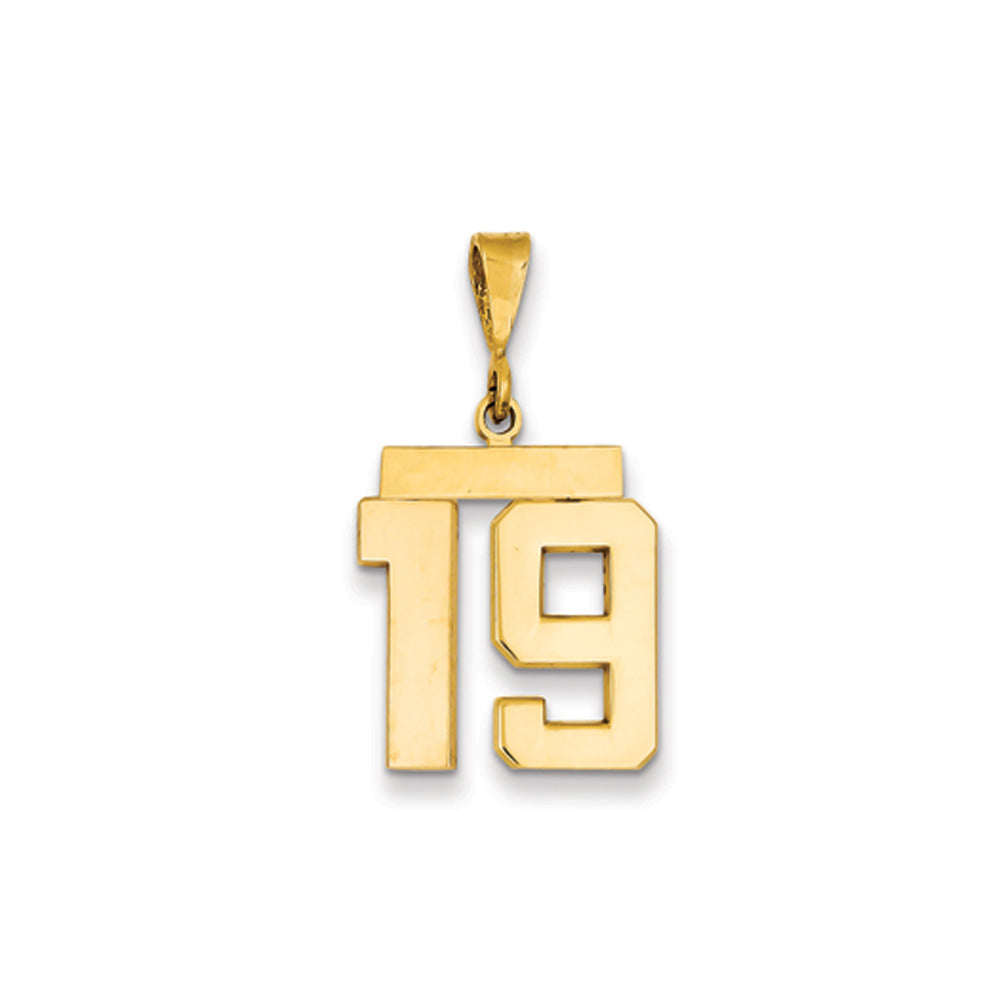 14k Yellow Gold, Athletic Collection Medium Polished Number 19 Pendant, Item P10444-19 by The Black Bow Jewelry Co.
