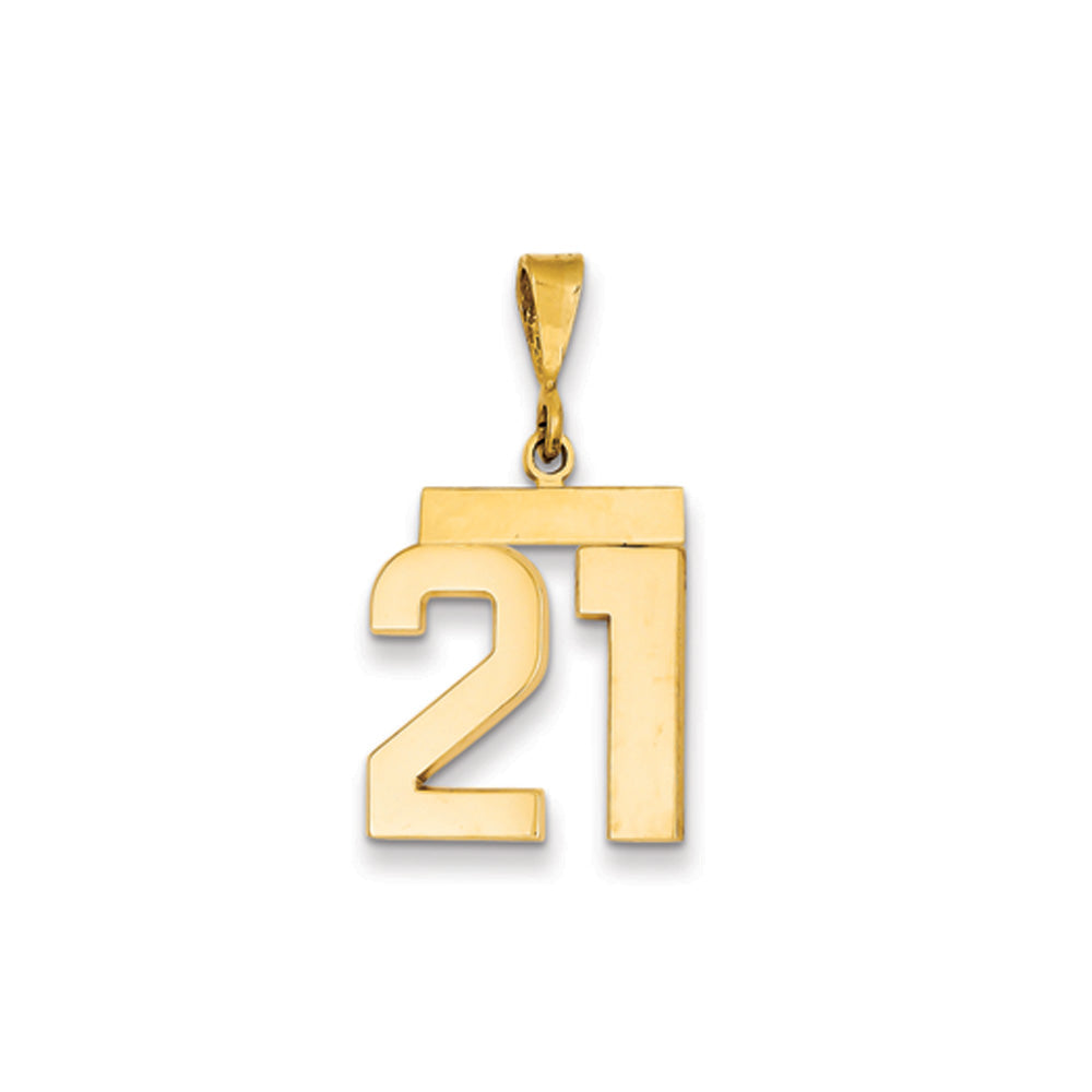 14k Yellow Gold, Athletic Collection Medium Polished Number 21 Pendant, Item P10444-21 by The Black Bow Jewelry Co.