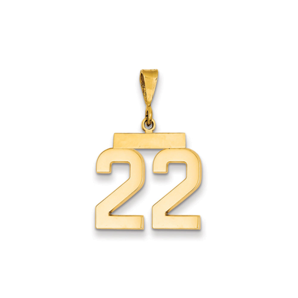 14k Yellow Gold, Athletic Collection Medium Polished Number 22 Pendant, Item P10444-22 by The Black Bow Jewelry Co.