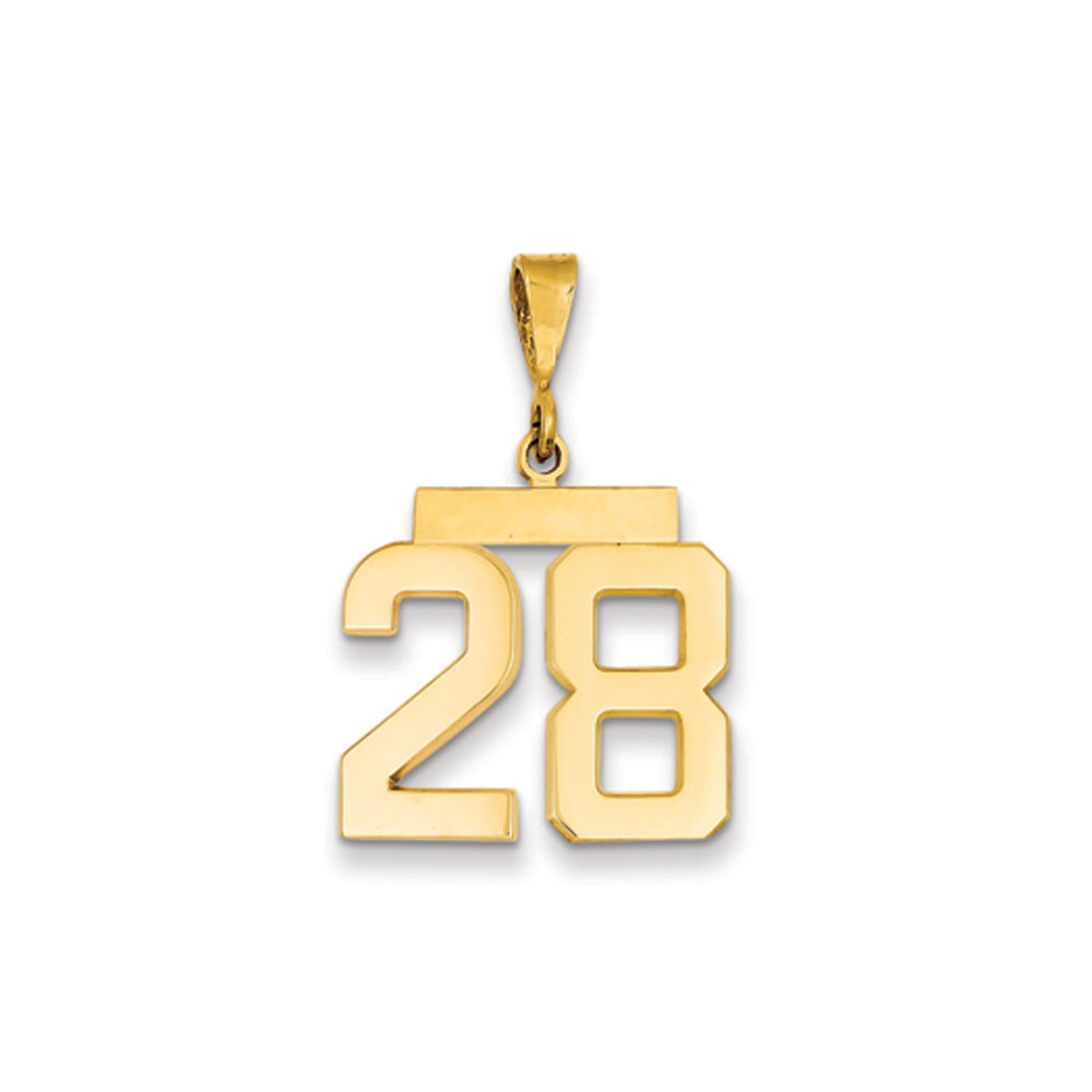 14k Yellow Gold, Athletic Collection Medium Polished Number 28 Pendant, Item P10444-28 by The Black Bow Jewelry Co.
