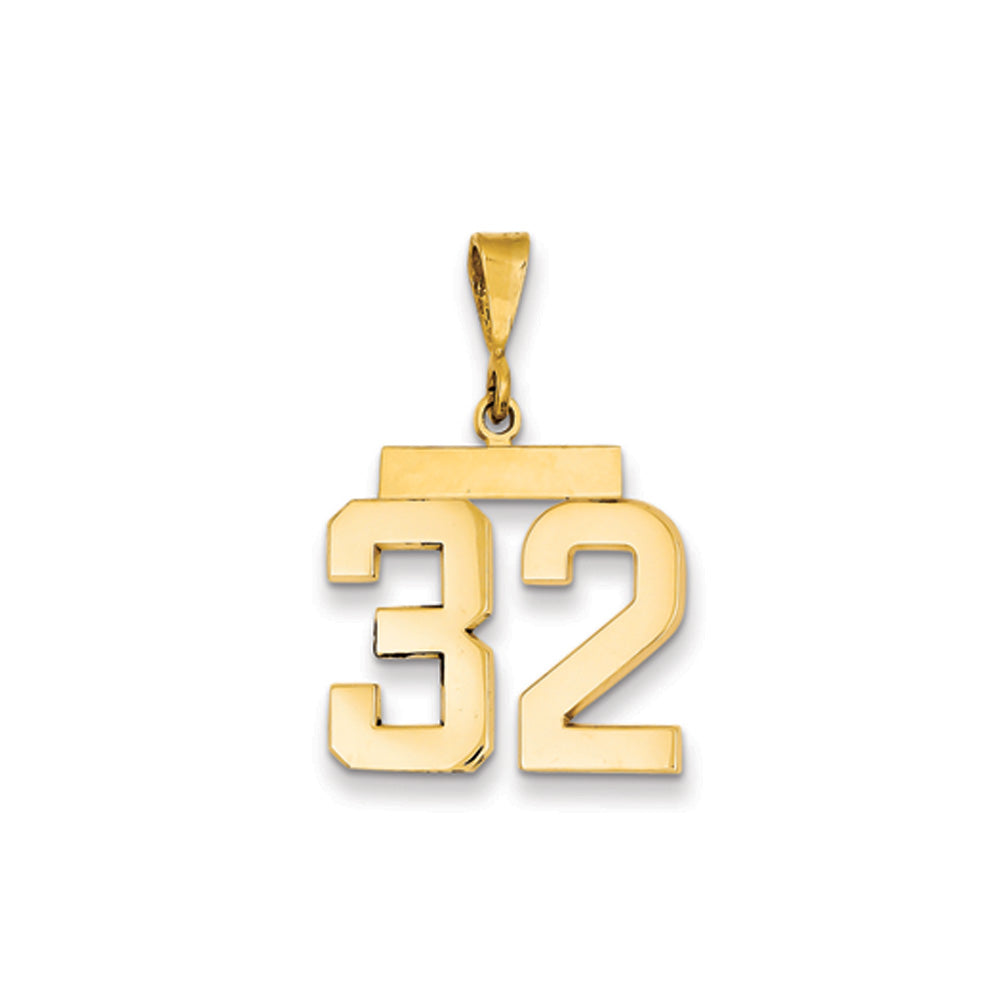 14k Yellow Gold, Athletic Collection Medium Polished Number 32 Pendant, Item P10444-32 by The Black Bow Jewelry Co.