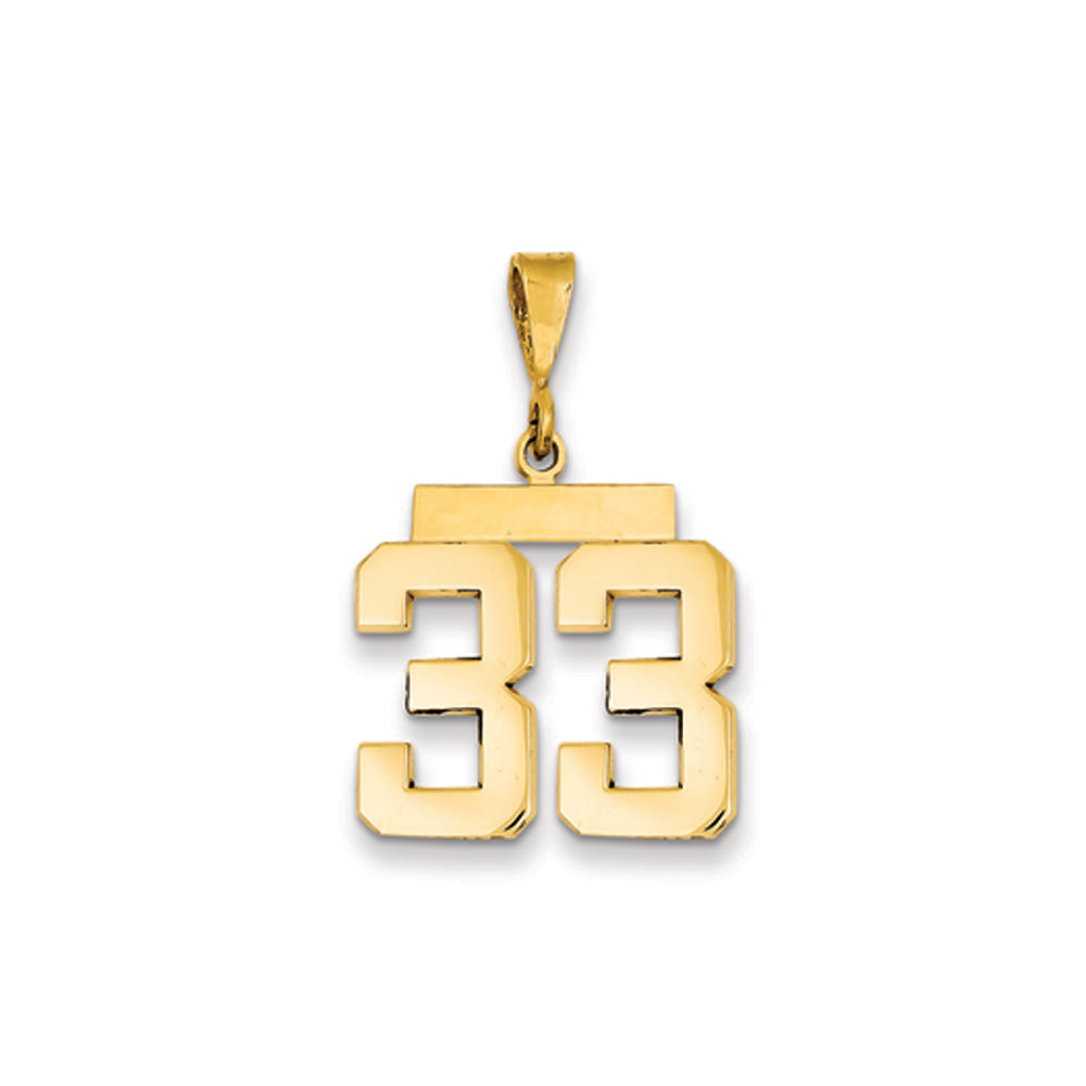 14k Yellow Gold, Athletic Collection Medium Polished Number 33 Pendant, Item P10444-33 by The Black Bow Jewelry Co.