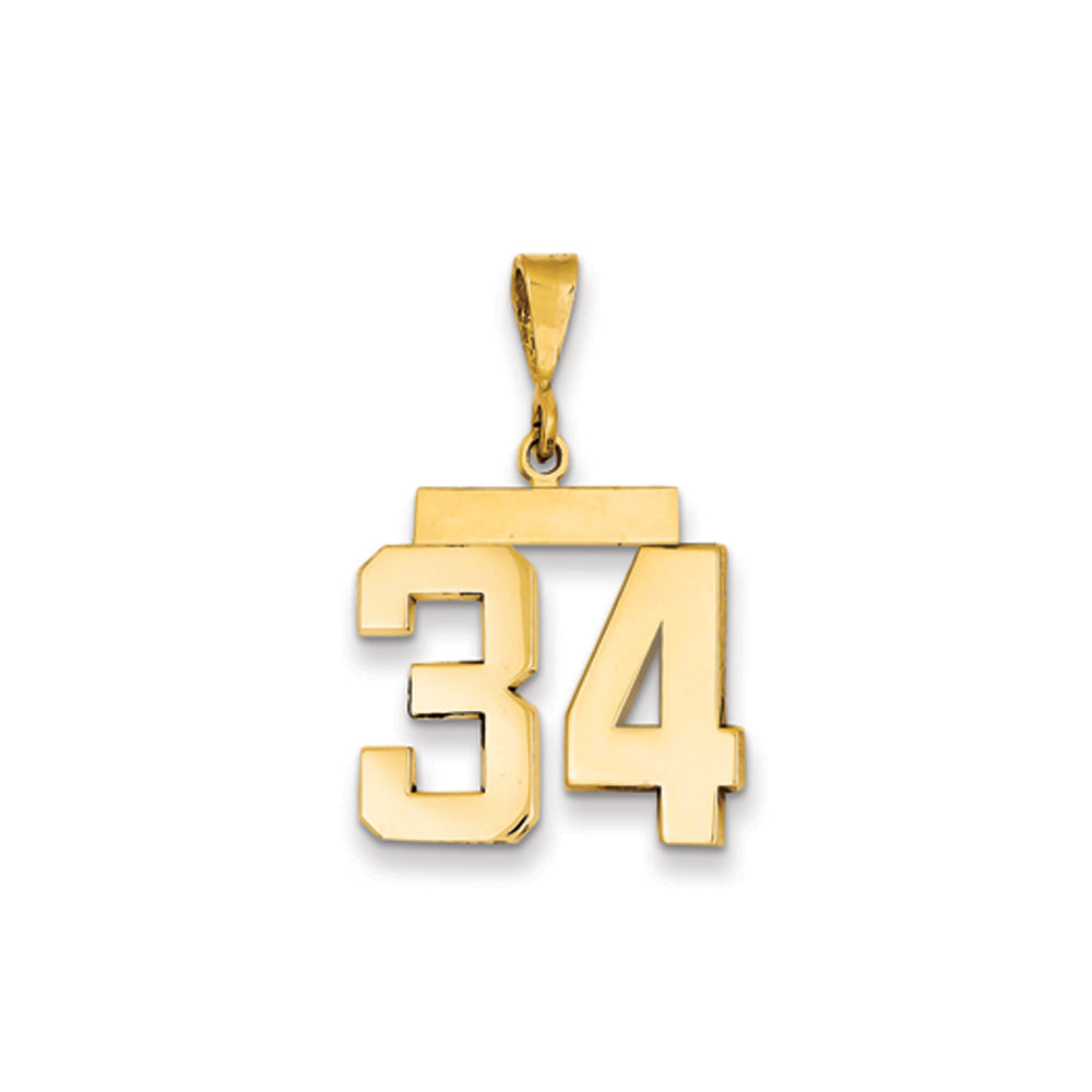 14k Yellow Gold, Athletic Collection Medium Polished Number 34 Pendant, Item P10444-34 by The Black Bow Jewelry Co.