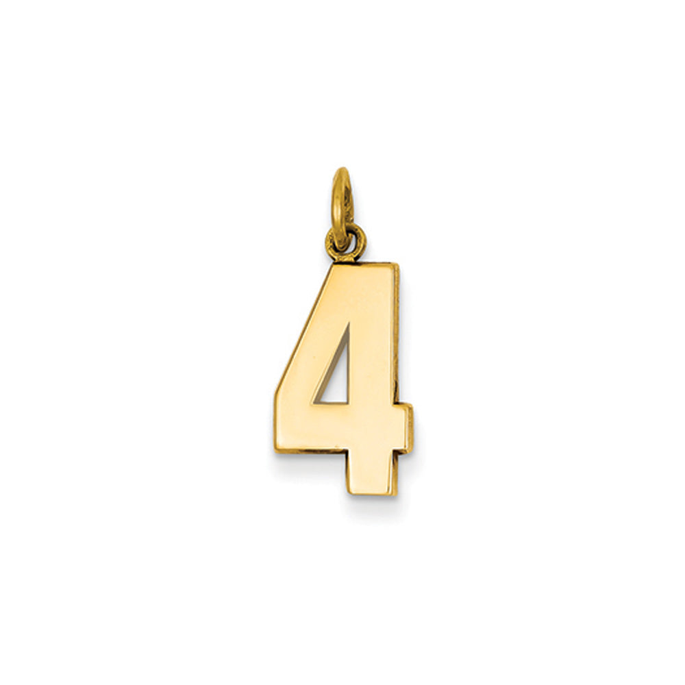 14k Yellow Gold, Athletic Collection Medium Polished Number 4 Pendant, Item P10444-4 by The Black Bow Jewelry Co.