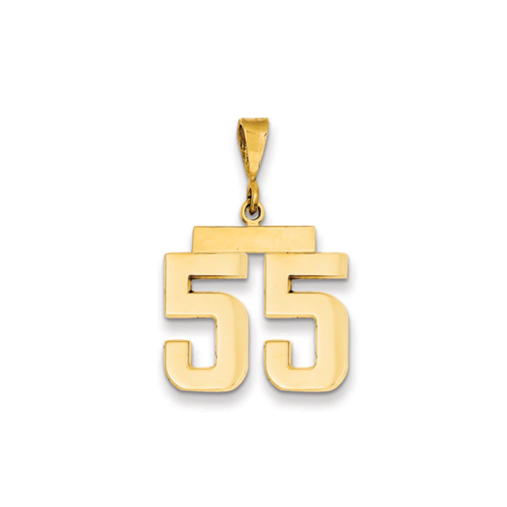 14k Yellow Gold, Athletic Collection Medium Polished Number 55 Pendant, Item P10444-55 by The Black Bow Jewelry Co.