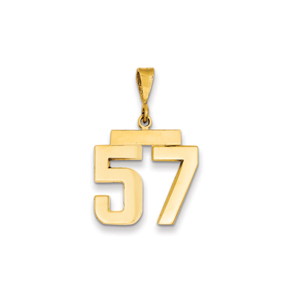 14k Yellow Gold, Athletic Collection Medium Polished Number 57 Pendant, Item P10444-57 by The Black Bow Jewelry Co.