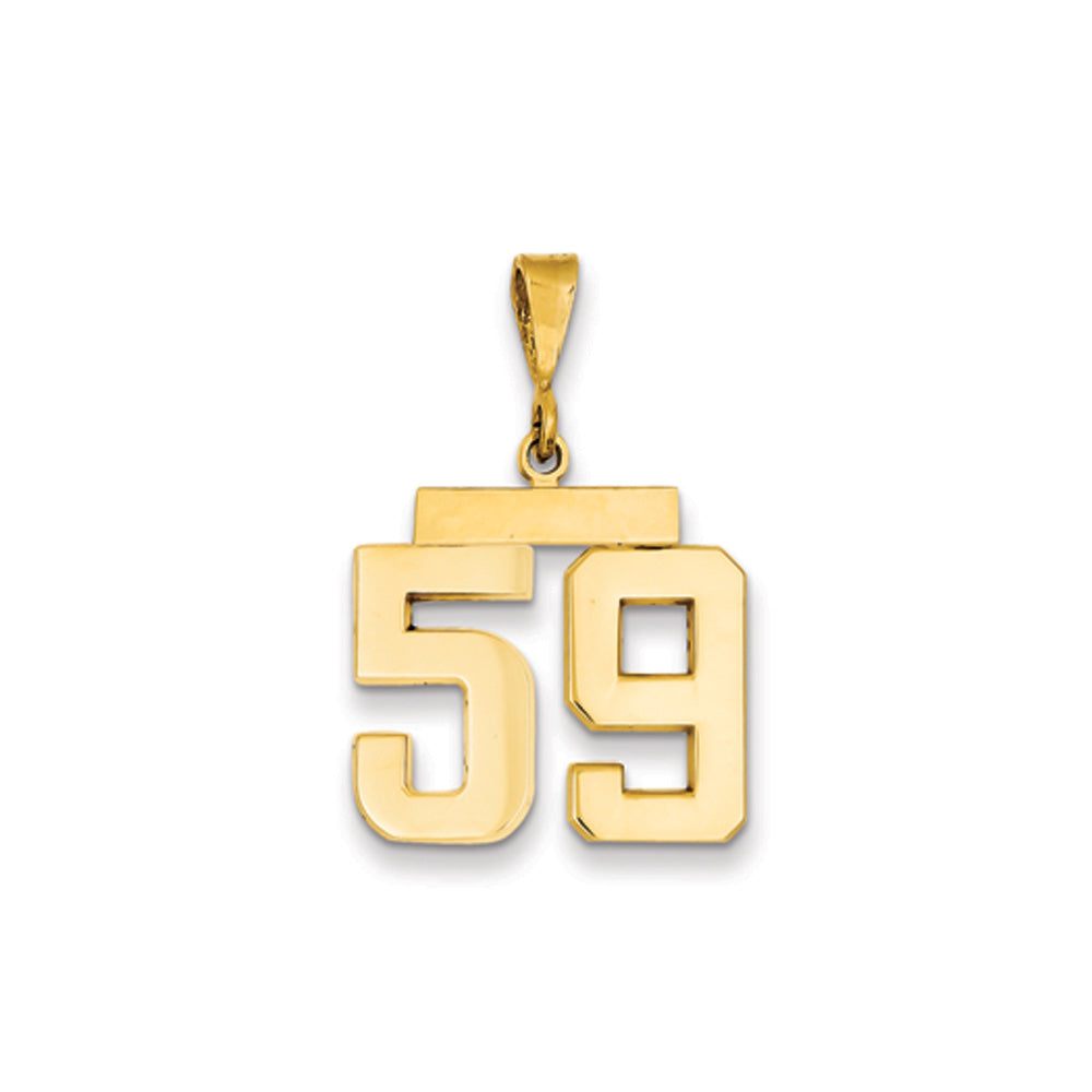 14k Yellow Gold, Athletic Collection Medium Polished Number 59 Pendant, Item P10444-59 by The Black Bow Jewelry Co.