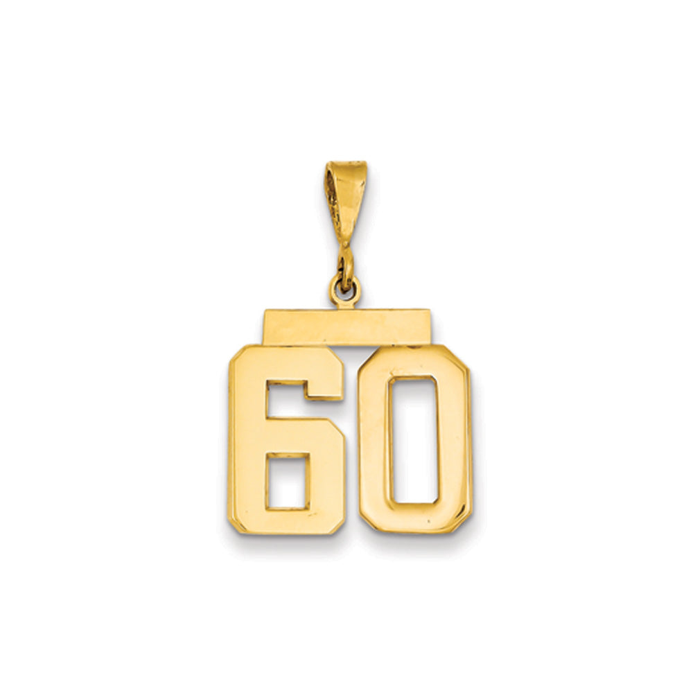 14k Yellow Gold, Athletic Collection Medium Polished Number 60 Pendant, Item P10444-60 by The Black Bow Jewelry Co.