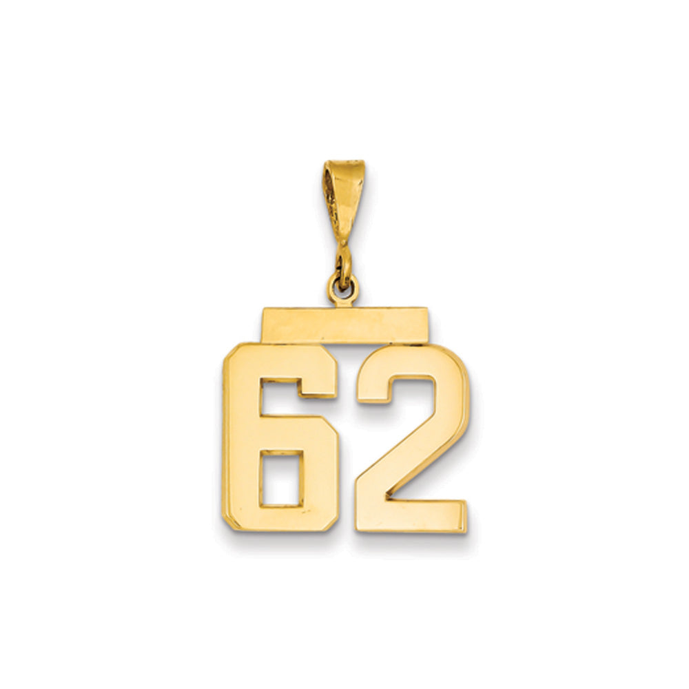 14k Yellow Gold, Athletic Collection Medium Polished Number 62 Pendant, Item P10444-62 by The Black Bow Jewelry Co.