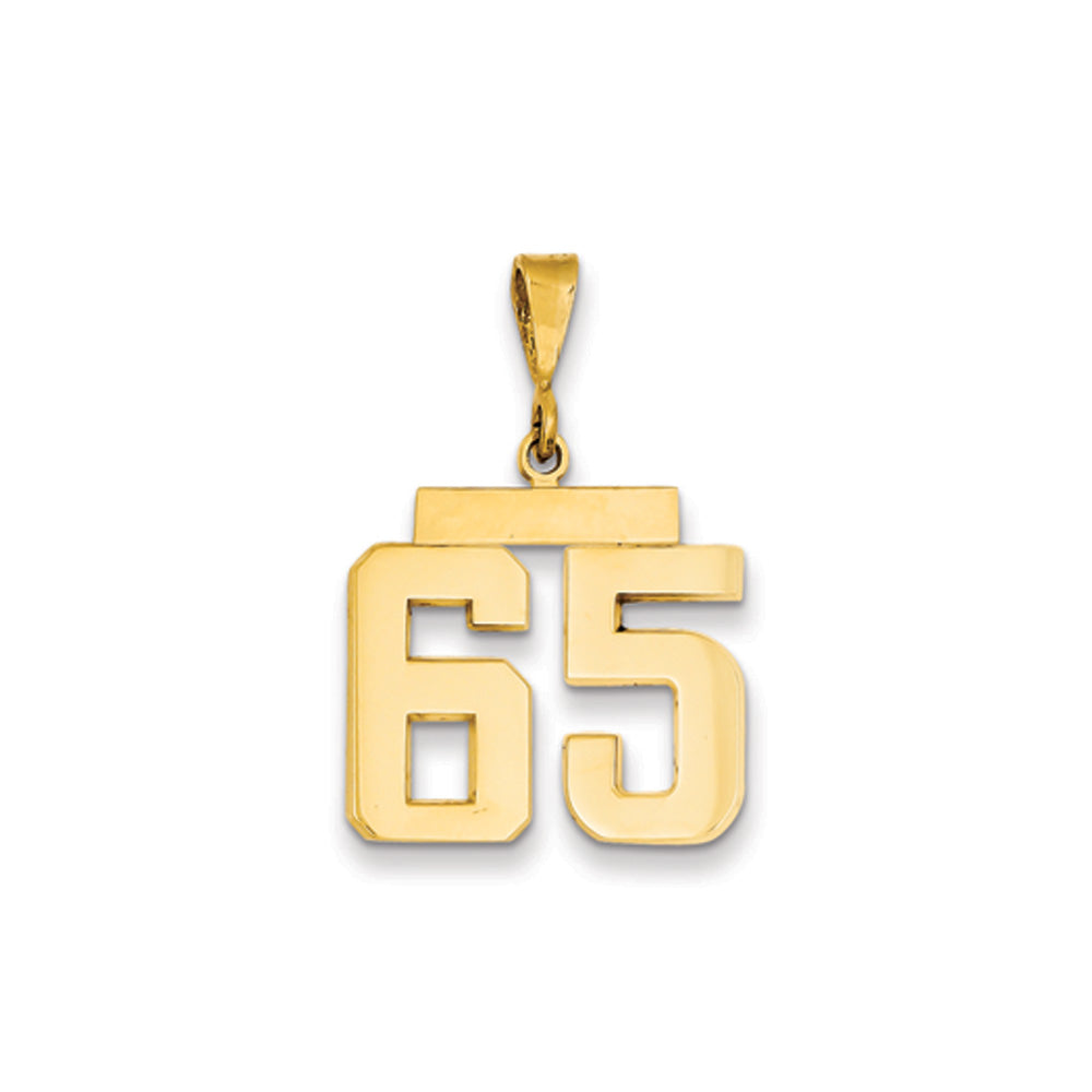 14k Yellow Gold, Athletic Collection Medium Polished Number 65 Pendant, Item P10444-65 by The Black Bow Jewelry Co.