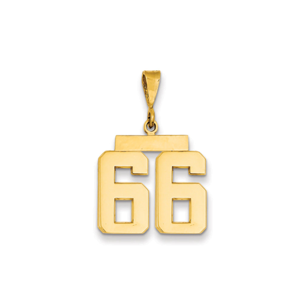 14k Yellow Gold, Athletic Collection Medium Polished Number 66 Pendant, Item P10444-66 by The Black Bow Jewelry Co.