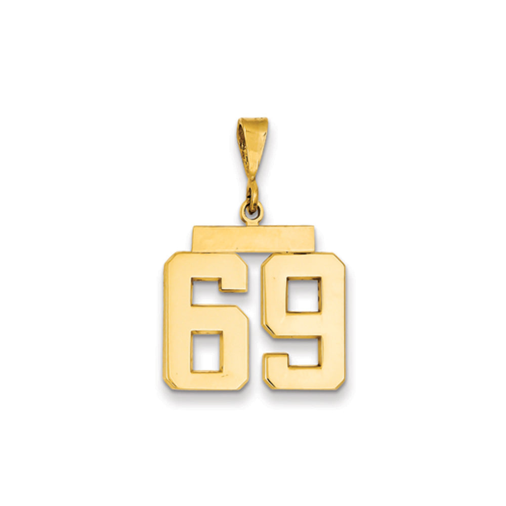 14k Yellow Gold, Athletic Collection Medium Polished Number 69 Pendant, Item P10444-69 by The Black Bow Jewelry Co.
