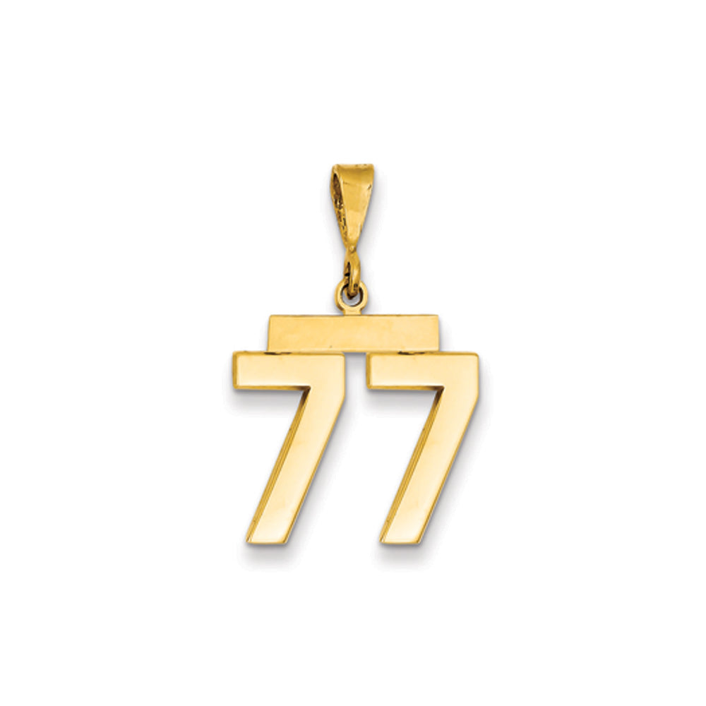 14k Yellow Gold, Athletic Collection Medium Polished Number 77 Pendant, Item P10444-77 by The Black Bow Jewelry Co.