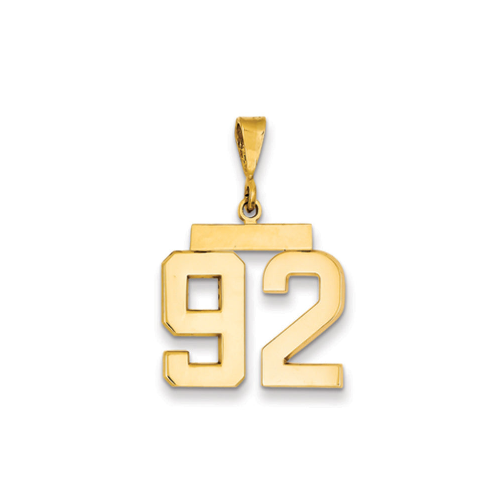 14k Yellow Gold, Athletic Collection Medium Polished Number 92 Pendant, Item P10444-92 by The Black Bow Jewelry Co.