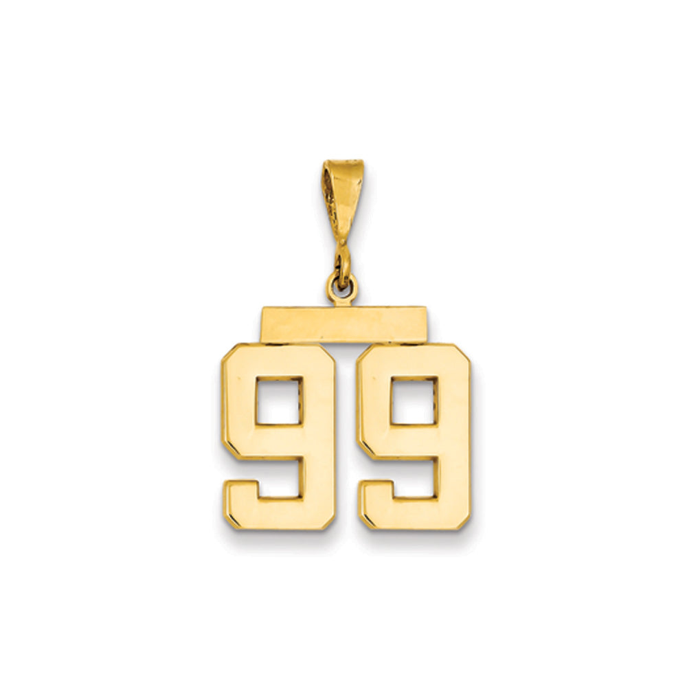 14k Yellow Gold, Athletic Collection Medium Polished Number 99 Pendant, Item P10444-99 by The Black Bow Jewelry Co.