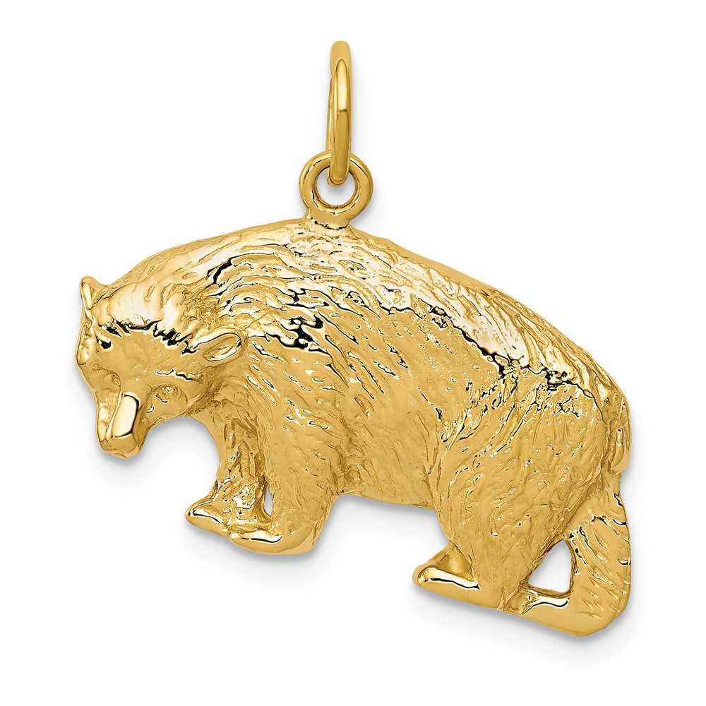 14k Yellow Gold 25mm Polished Textured Bear Pendant, Item P10461 by The Black Bow Jewelry Co.