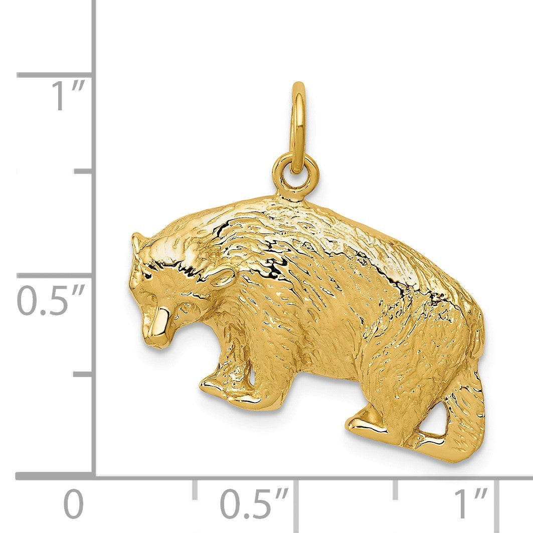 Alternate view of the 14k Yellow Gold 25mm Polished Textured Bear Pendant by The Black Bow Jewelry Co.