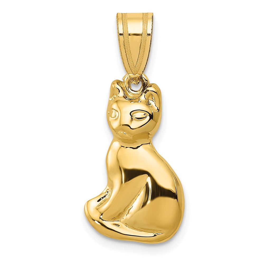 14k Yellow Gold Polished Cat Pendant, Item P10463 by The Black Bow Jewelry Co.