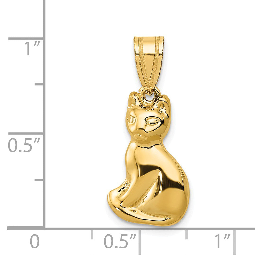 Alternate view of the 14k Yellow Gold Polished Cat Pendant by The Black Bow Jewelry Co.