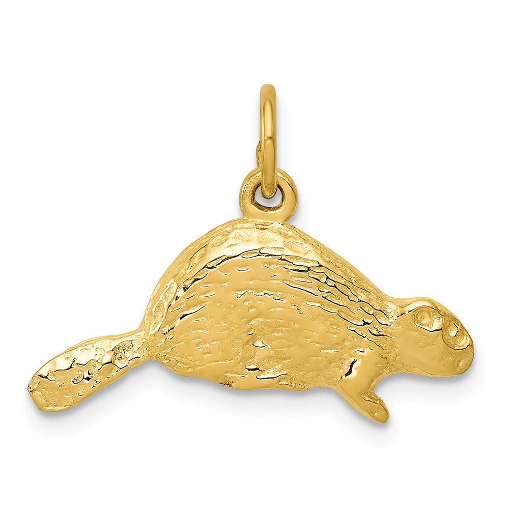 14k Yellow Gold Textured Beaver Charm or Pendant, Item P10465 by The Black Bow Jewelry Co.