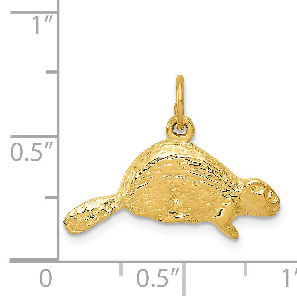Alternate view of the 14k Yellow Gold Textured Beaver Charm or Pendant by The Black Bow Jewelry Co.