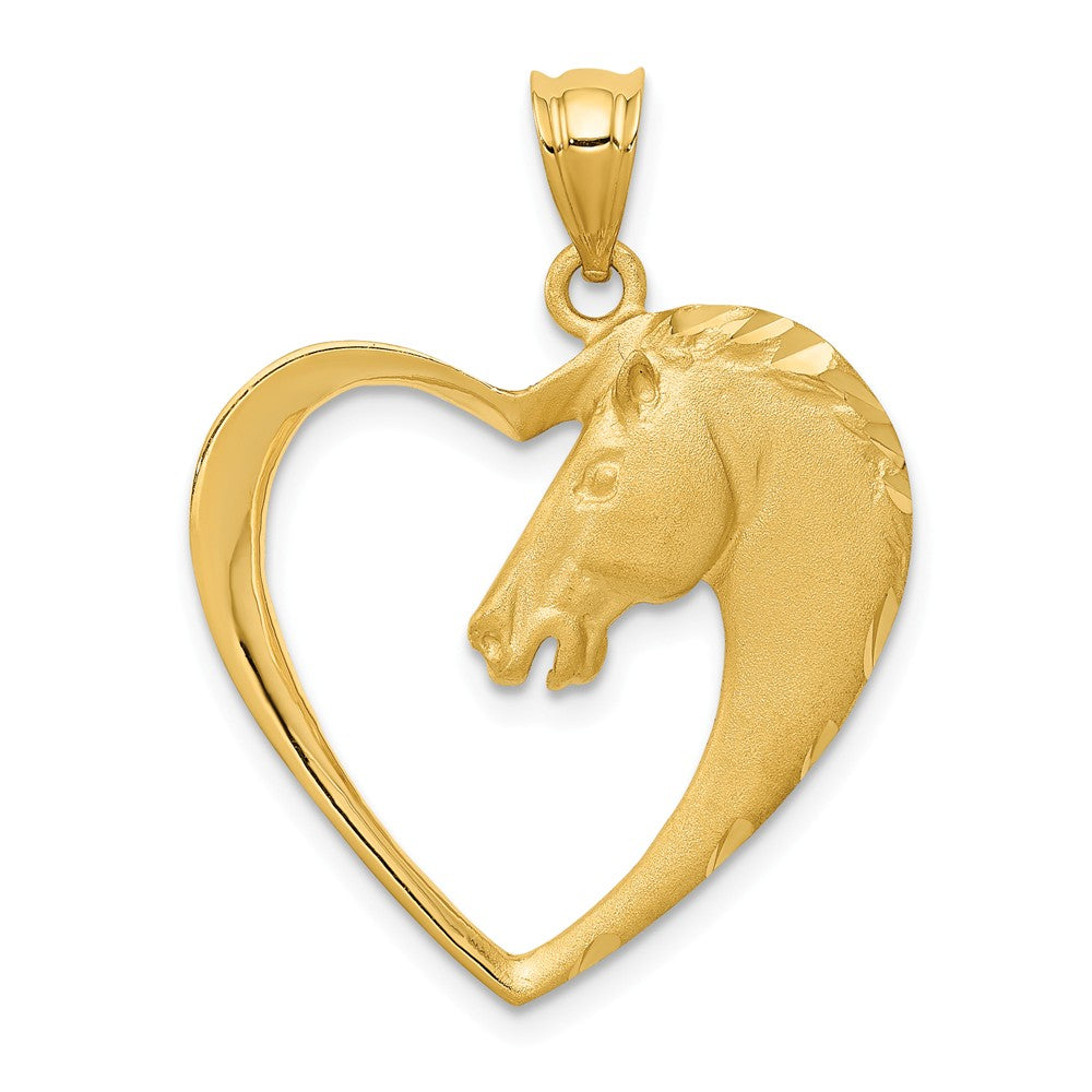14k Yellow Gold Horse Head and Heart Pendant, 22mm, Item P10467 by The Black Bow Jewelry Co.